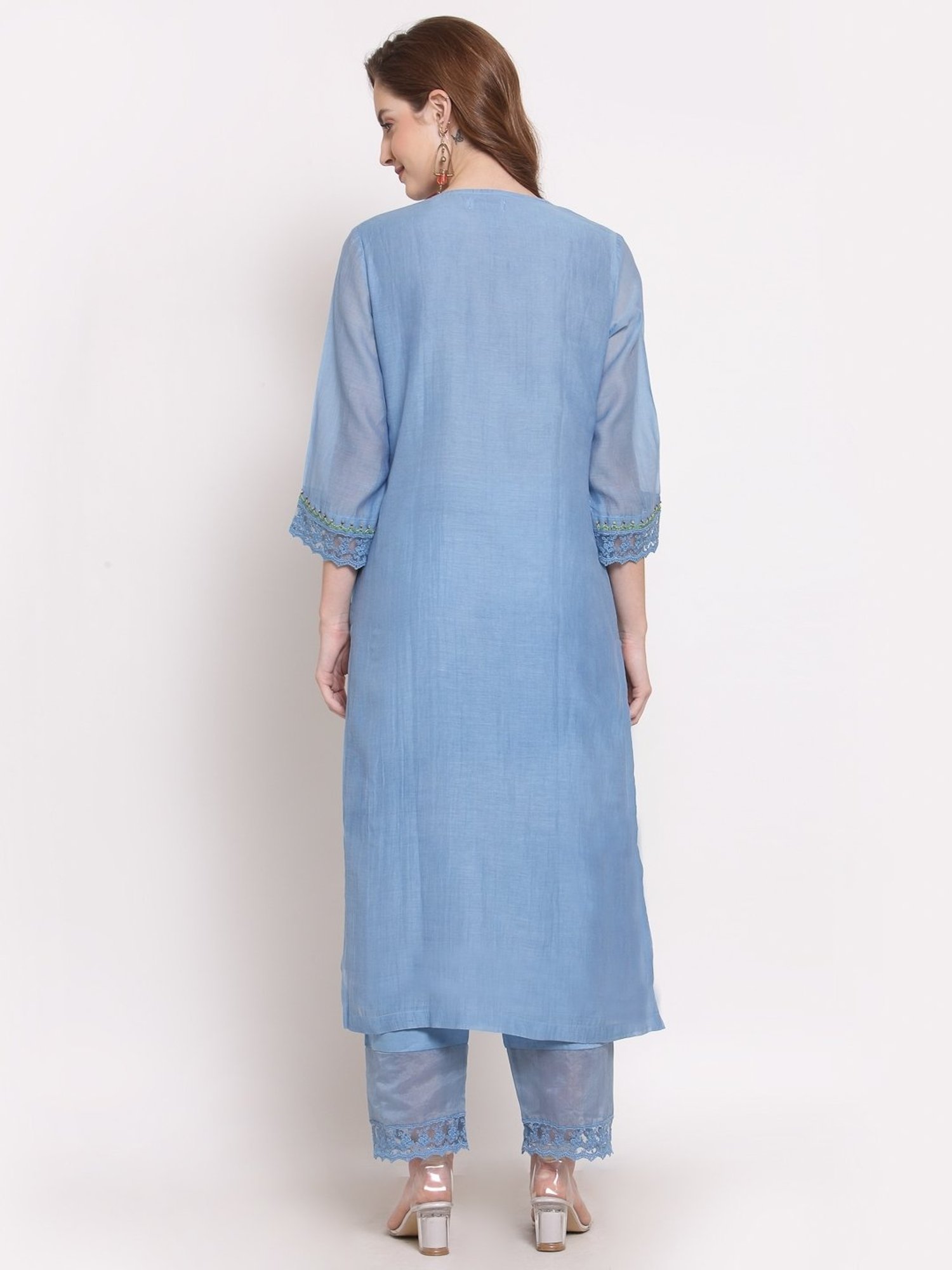 DART STUDIO Blue Embroidered Straight Kurta