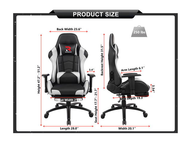 Massage Racing Chair with Retractable Footrest Gaming Chair - Computer Office Adjustable Lumbar Cushion Headrest Swivel Rocking Function Desk Chair 5 Colors