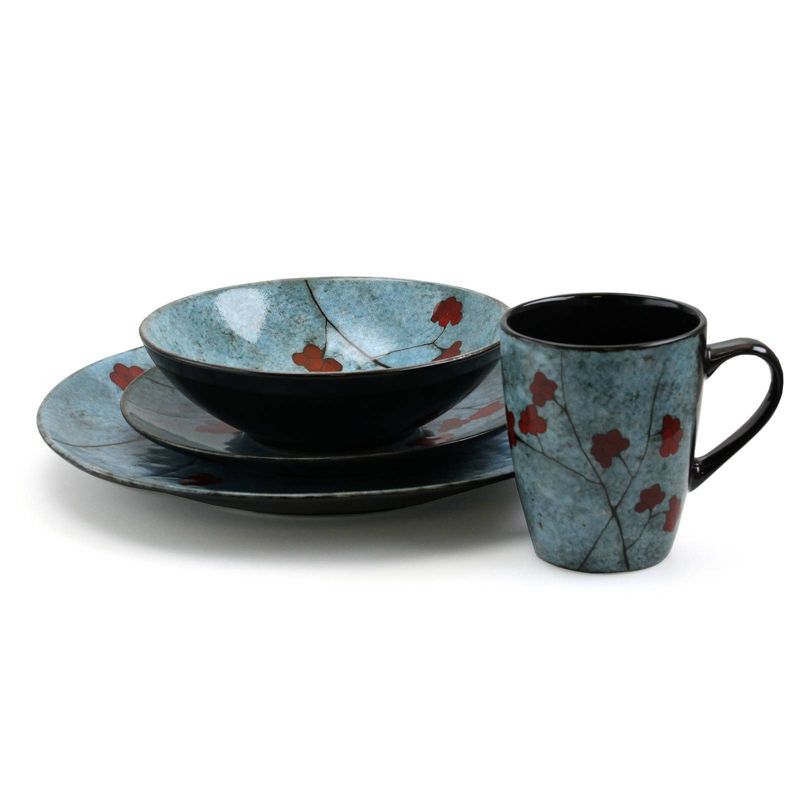 16pc Stoneware Sky Bloom Dinnerware Set Red/Blue - Elama