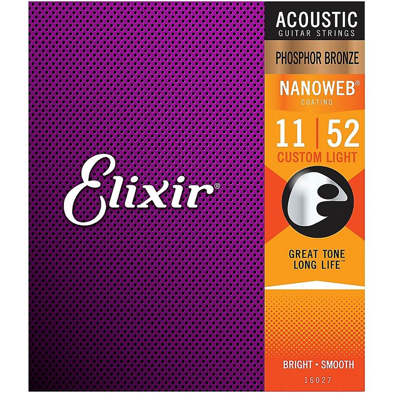 Elixir Phosphor Bronze Acoustic Guitar Strings with NANOWEB Coating, Custom Light (.011-.052)