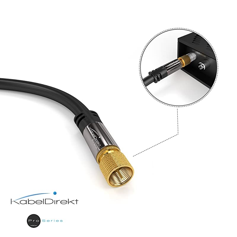 10 feet 75 Ohm HDTV SAT, TV Cable, 90&deg; Angled, Male F-Type Connector to Straight Male F-Type Coaxial Cable for TV, HDTV, Radio, DVB-T2, DVB-C, DVB-S &ndash; Pro Series