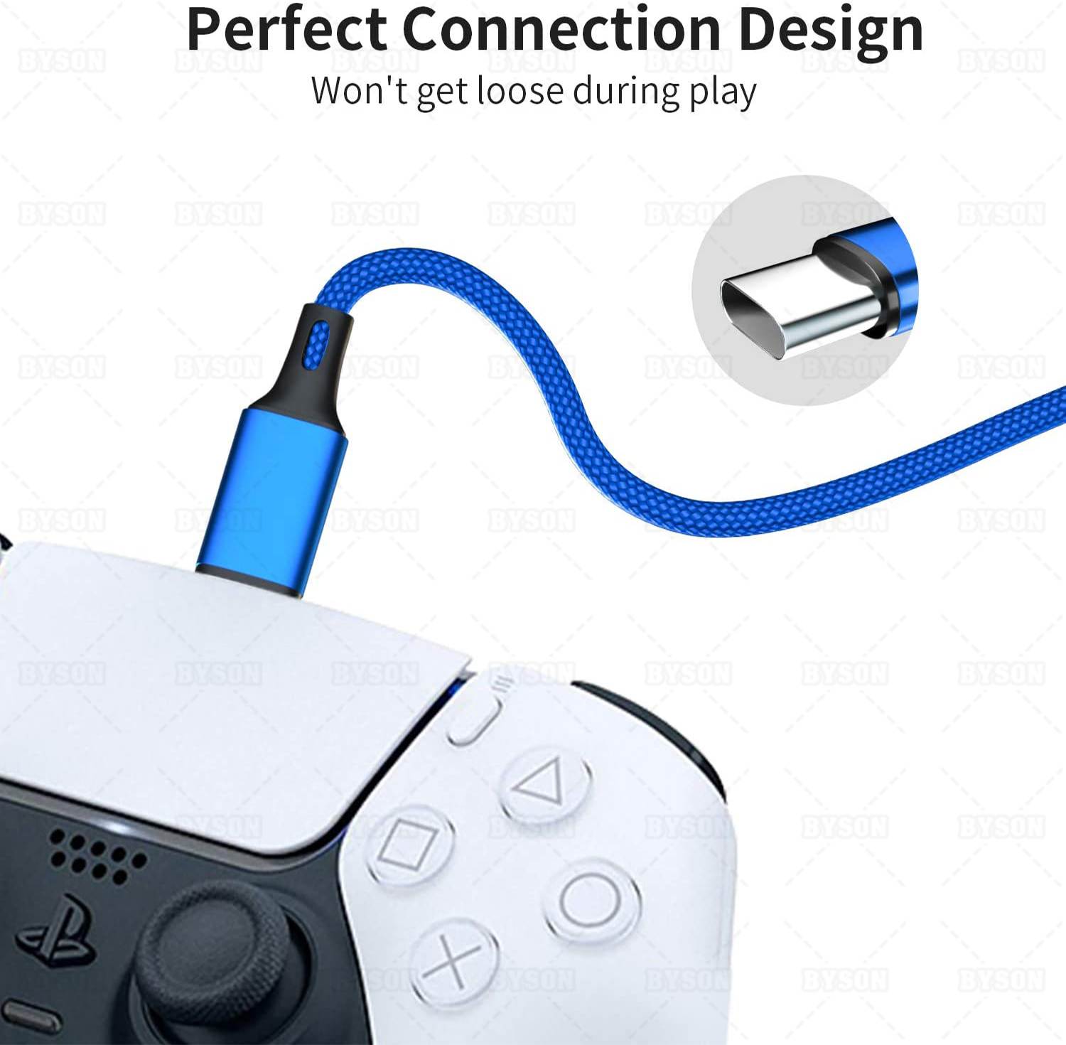 2 Pack 10FT Charging Cable for PS5 DualSense and Xbox Series X/S / Switch Pro Controller, Ackmioxy Charging Cord Nylon Braided Type-C Port Charger Accessories for Playstation 5/ Xbox Series S/X(Gold)