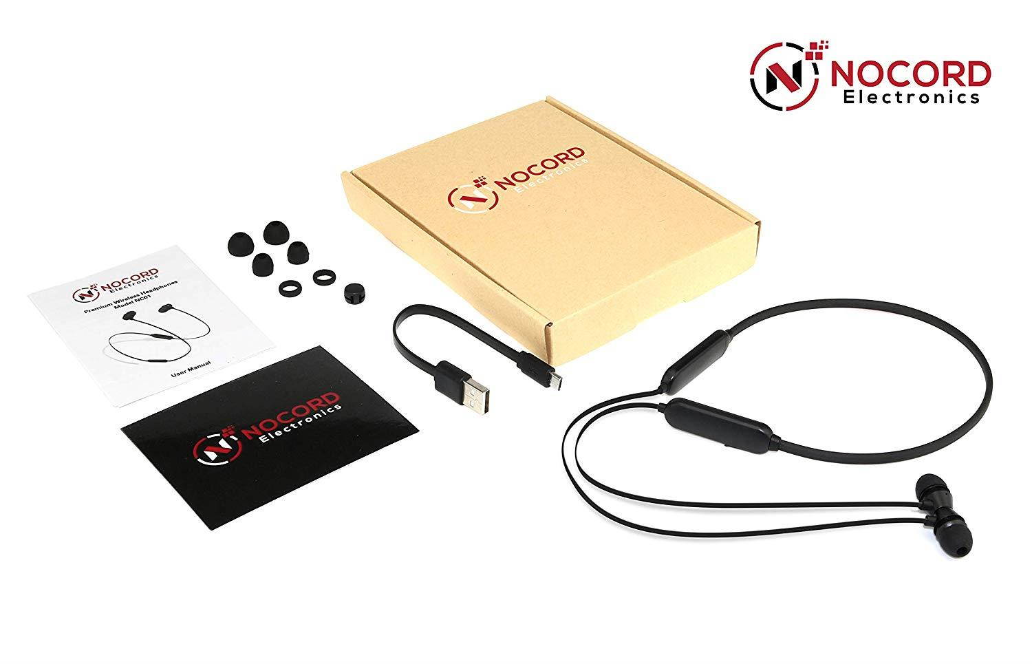 NOCORD Electronics Bluetooth Headphones Wireless Earbuds with Magnetic Neckband | HD Stereo w/Mic Waterproof Headset for Gym Running Workout