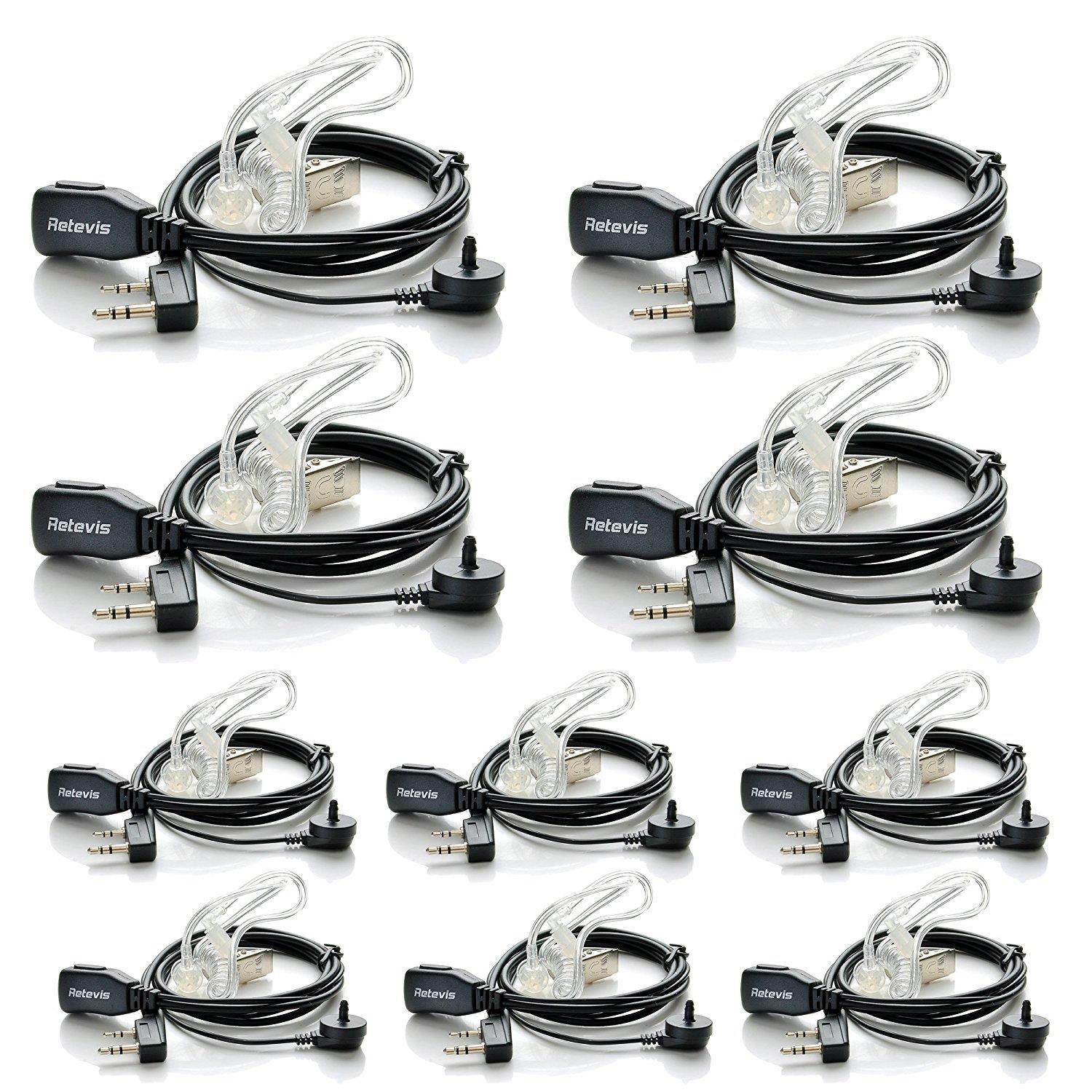 Retevis 2 Pin Covert Air Acoustic Tube Headset Earpiece for Kenwood PUXING Baofeng UV-5R UV-5RA 888S Retevis H777 2 Way Radio Walkie Talkies (10 Pack)
