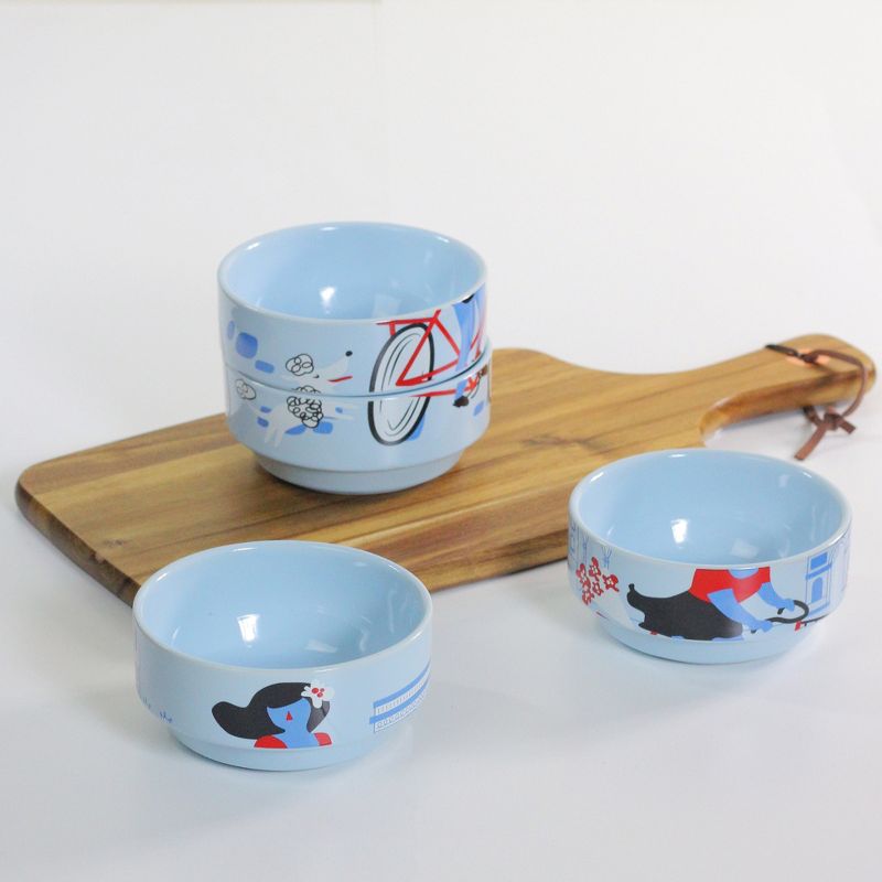 Wild Eye Set of 4 French Parisian Experience Stacking Bowls 7" - Blue
