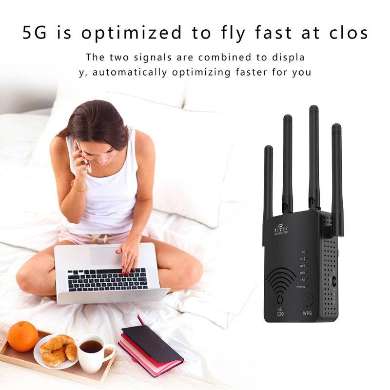 Wireless WiFi Signal Booster 1200Mbps Wi-Fi Range Extender with Ethernet Port Router WiFi Repeater 2.4G and 5G Dual Ban