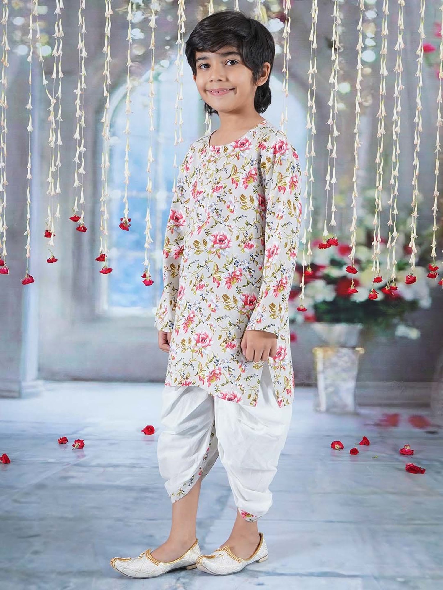 Little Bansi Multicolor Cotton Floral Print Full Sleeves Kurta Set