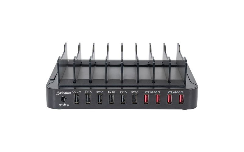 Manhattan 10-Port USB Charging Station - 120 V AC, 230 V AC Input - 9 V DC/2.40 A, 5 V DC, 12 V DC Output