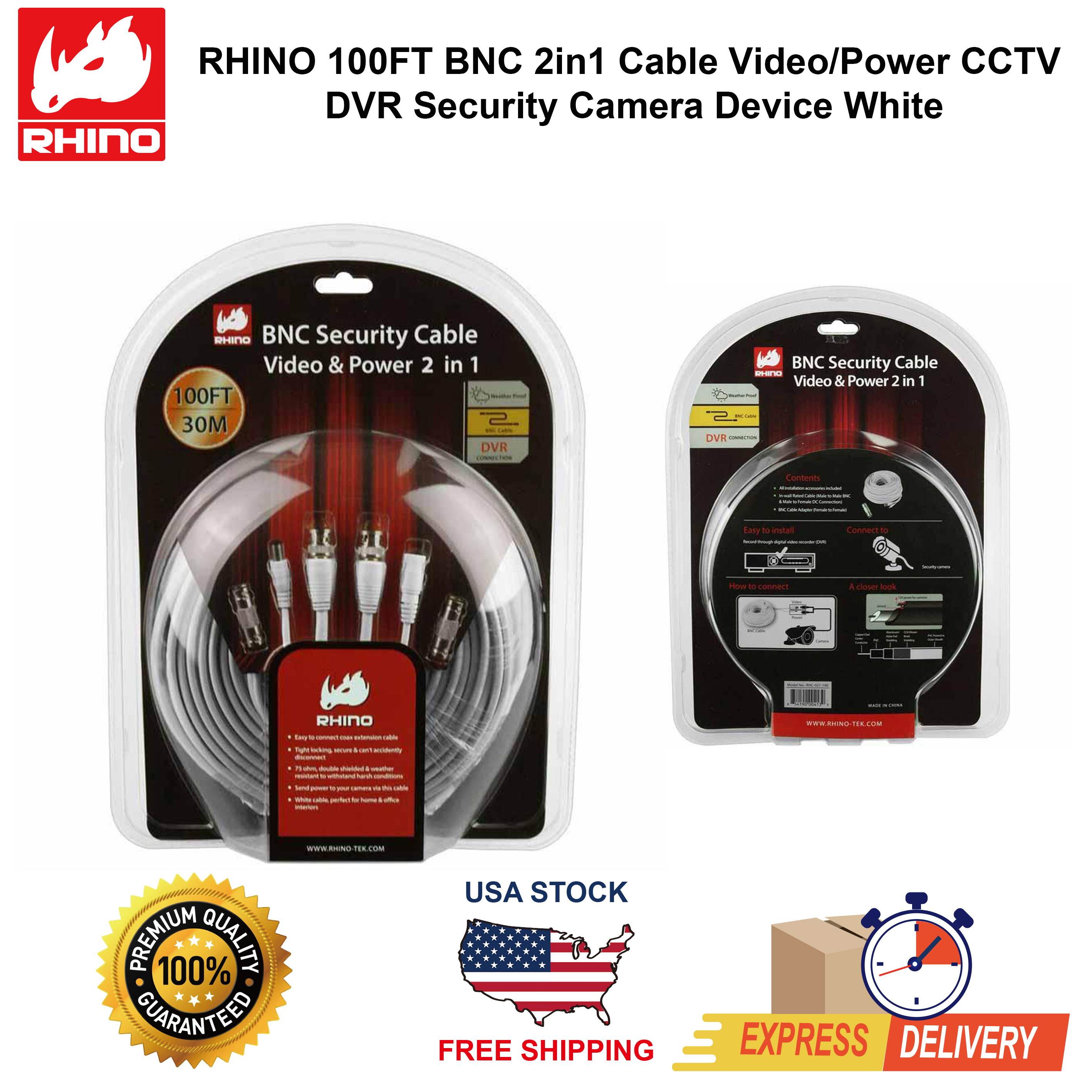 RHINO 100FT BNC 2in1 Cable Video/Power CCTV DVR Security Camera Device White