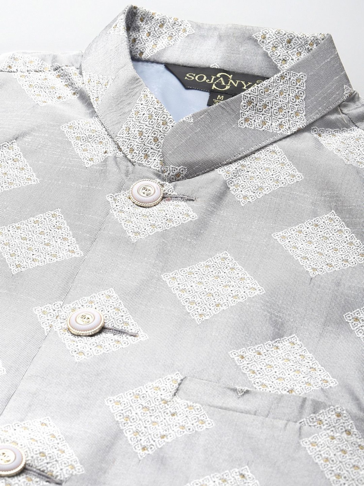 Sojanya Grey Regular Fit Self Pattern Nehru Jacket