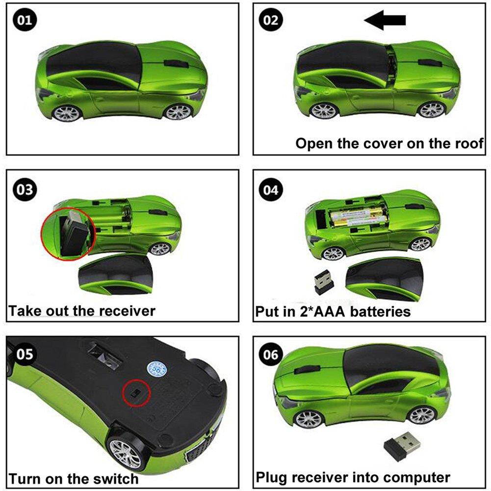 Usbkingdom Cool Sport Car Shape 2.4GHz Wireless Mouse Optical Cordless Mice with USB Receiver for PC Laptop Computer 1600DPI 3 Buttons Blue