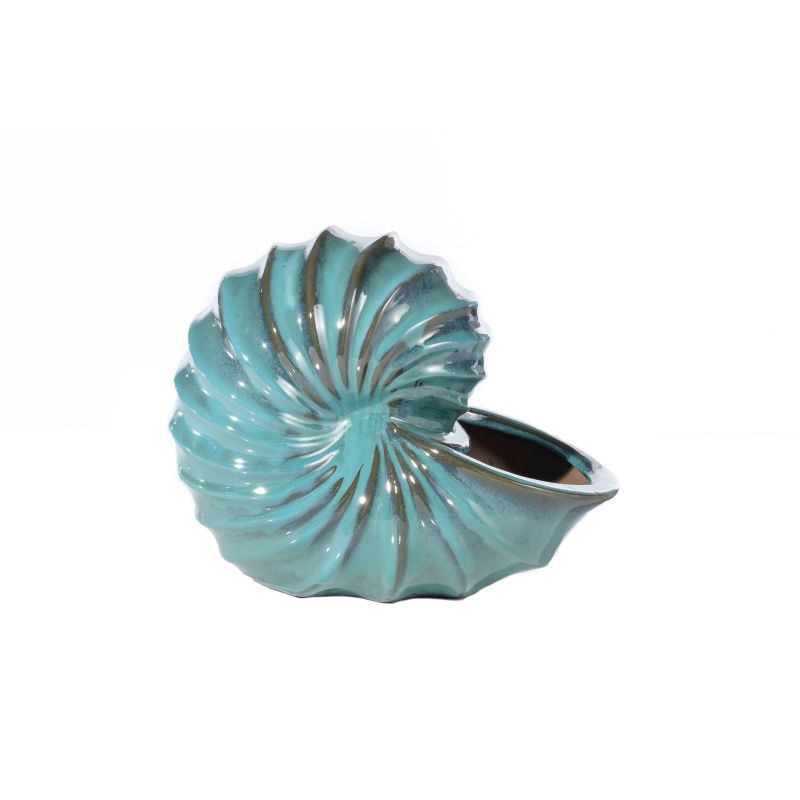 9.75" Handmade Glazed Ceramic Seashell Statue Blue - Alfresco Home LLC
