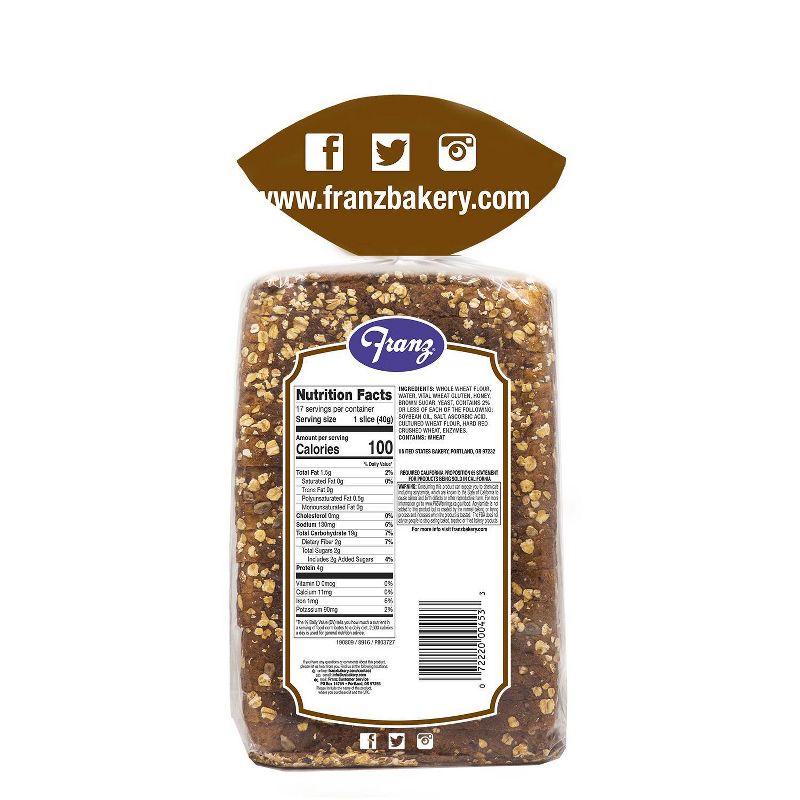 Franz 100% Whole Wheat Sandwich Bread - 24oz