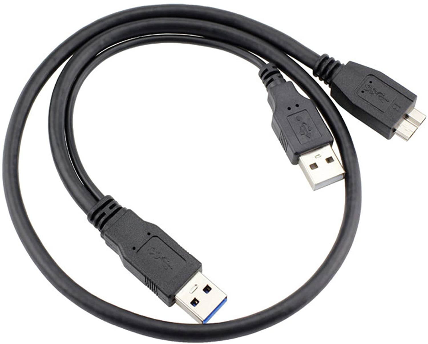 USB 3.0 Y Shape Cable, 3.0 A Male to Micro-B Male Y Splitter Cable, High Speed OTG Data Sync Cord for Hard Drive/Seagate/Toshiba/WD/Wii-U/Note 3/Galaxy S5-19.5 in Micro-B + 8 in USB 2.0