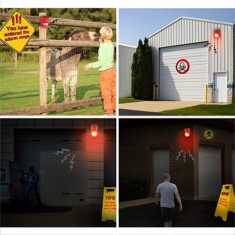 Sound Light Alarm Motion Sensor 110 Decibels Siren Sound Alert 6LEDs Flash Warning Strobe Security Alarm System for Farm Villa