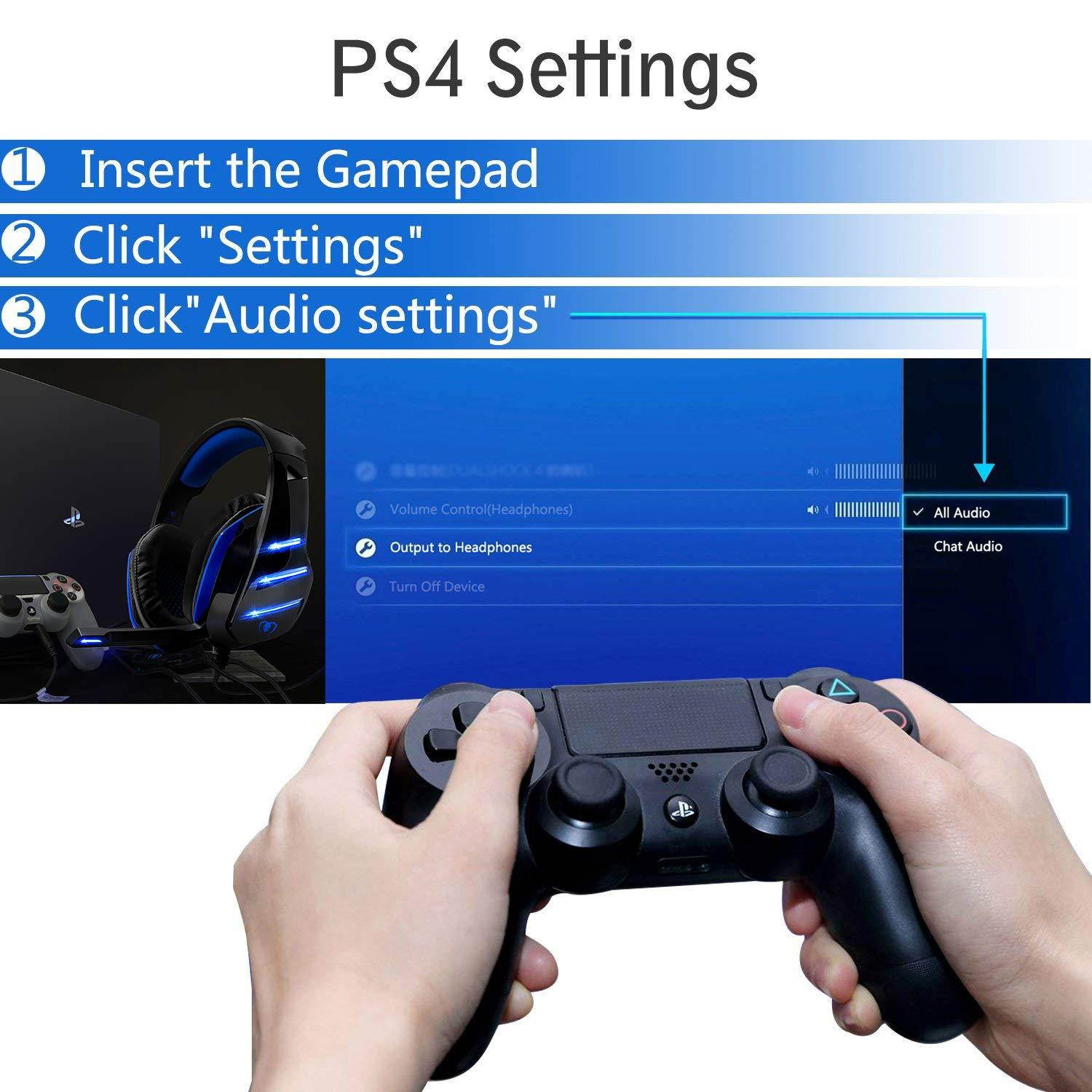 PS4 Gaming Headset with Mic, Beexcellent Newest Deep Bass Stereo Sound Over Ear Headphone with Noise Isolation LED Light for PC Laptop Tablet Mac (Blue)