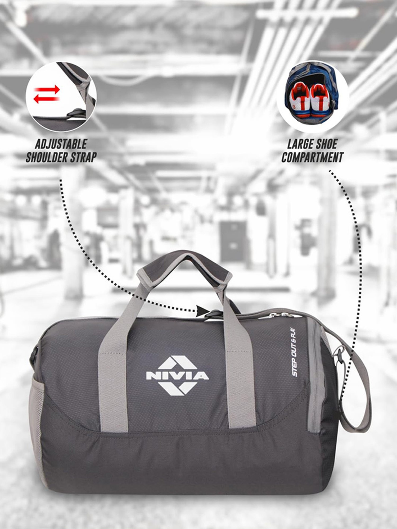 Nivia Beast Gym Bag (Grey) Size - Medium