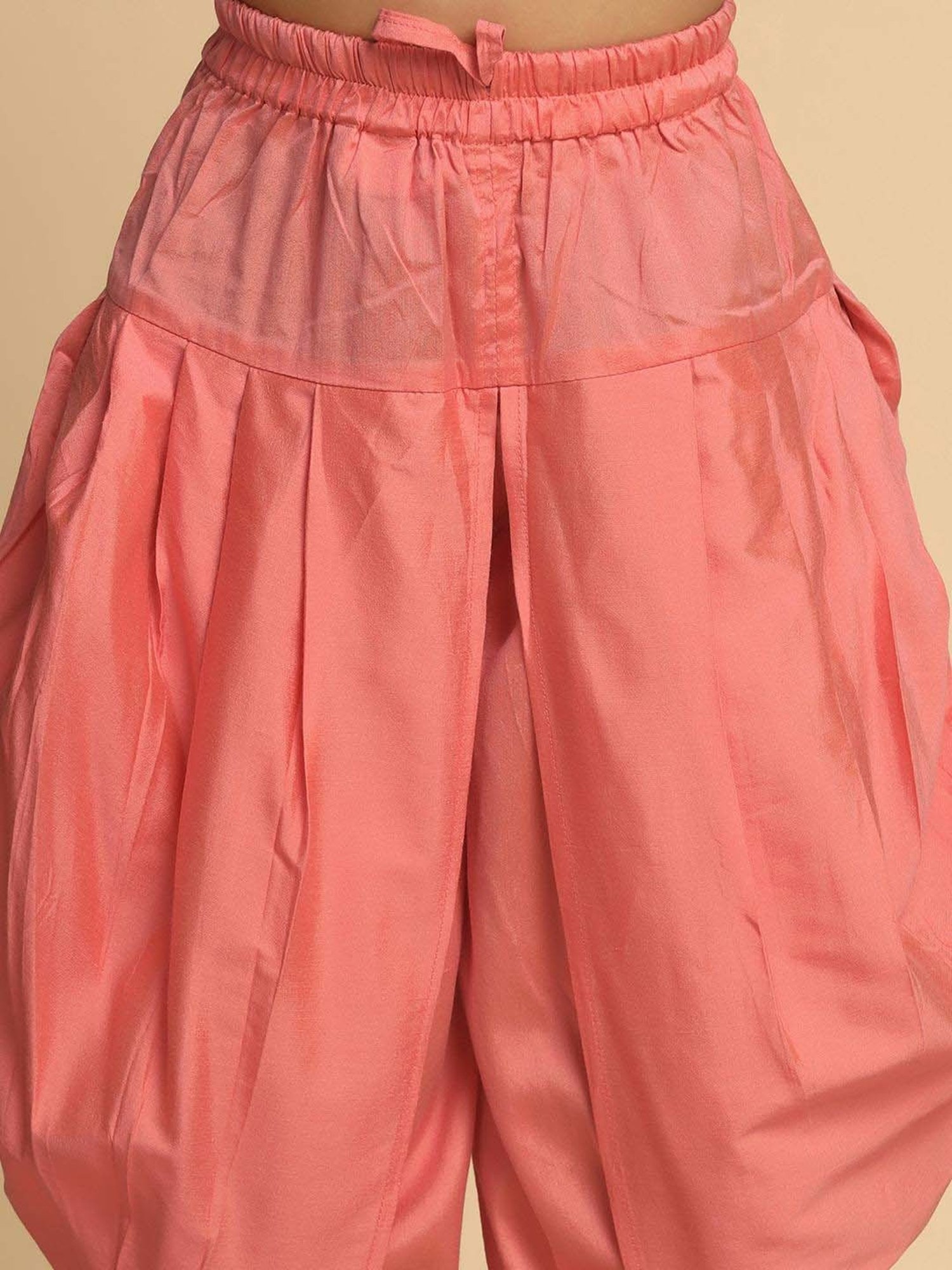 KISAH Kids White & Baby Pink Self Pattern Full Sleeves Kurta Set