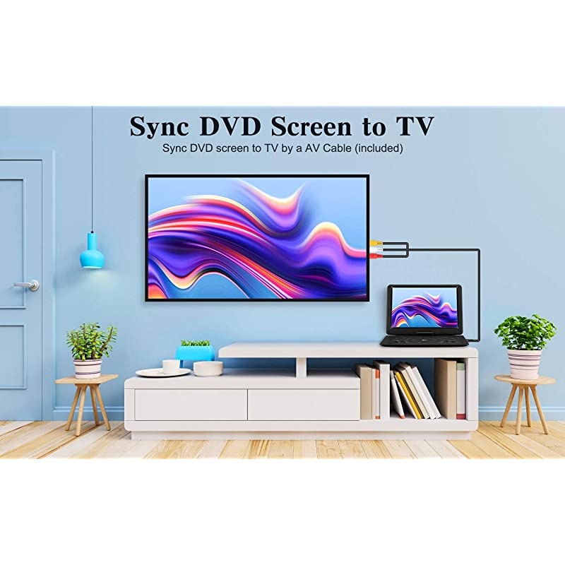 J 17.9" Region Free Portable DVD Player with 6 Hours Rechargeable Battery, Large 15.4&ldquo; Screen DVD Player Sync TV Support USB/SD Card and Multiple Disc Formats, High Volume Speaker Black