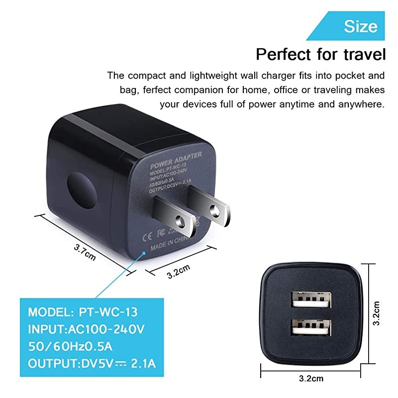 USB C Car Charger, 2.1A Dual Port Wall Charger Plug with 2-Pack 6ft Type C Cable Compatible Samsung Galaxy S21 A01 A10e A21 A50 A70 A80 S20 FE 5G S10+ S9 S8 Note 20 Ultra 10, Moto, Pixel 5/4a XL