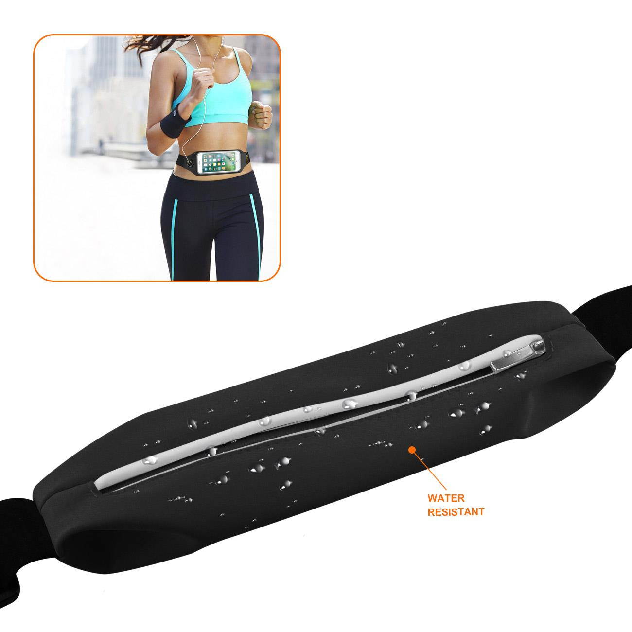 REIKO RUNNING SPORT BELT FOR IPHONE 7 PLUS/ 6S PLUS OR 5.5 INCHES DEVICE WITH TWO POCKETS AND LED IN BLACK (5.5x5.5 INCHES)
