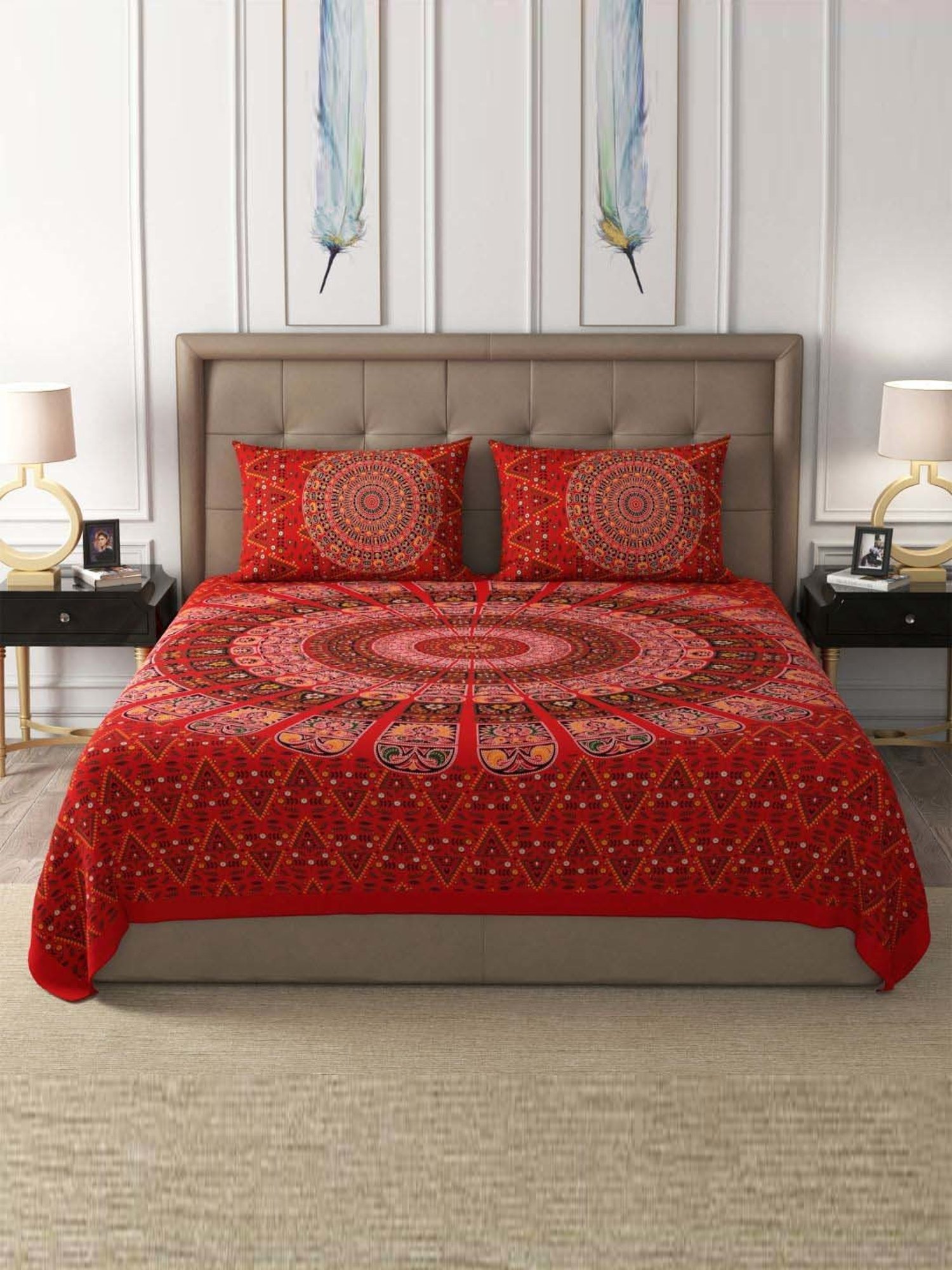 JaipurFabric Tangerine 100% Pure Cotton 180 TC Double Bedsheet with 2 Pillow Covers