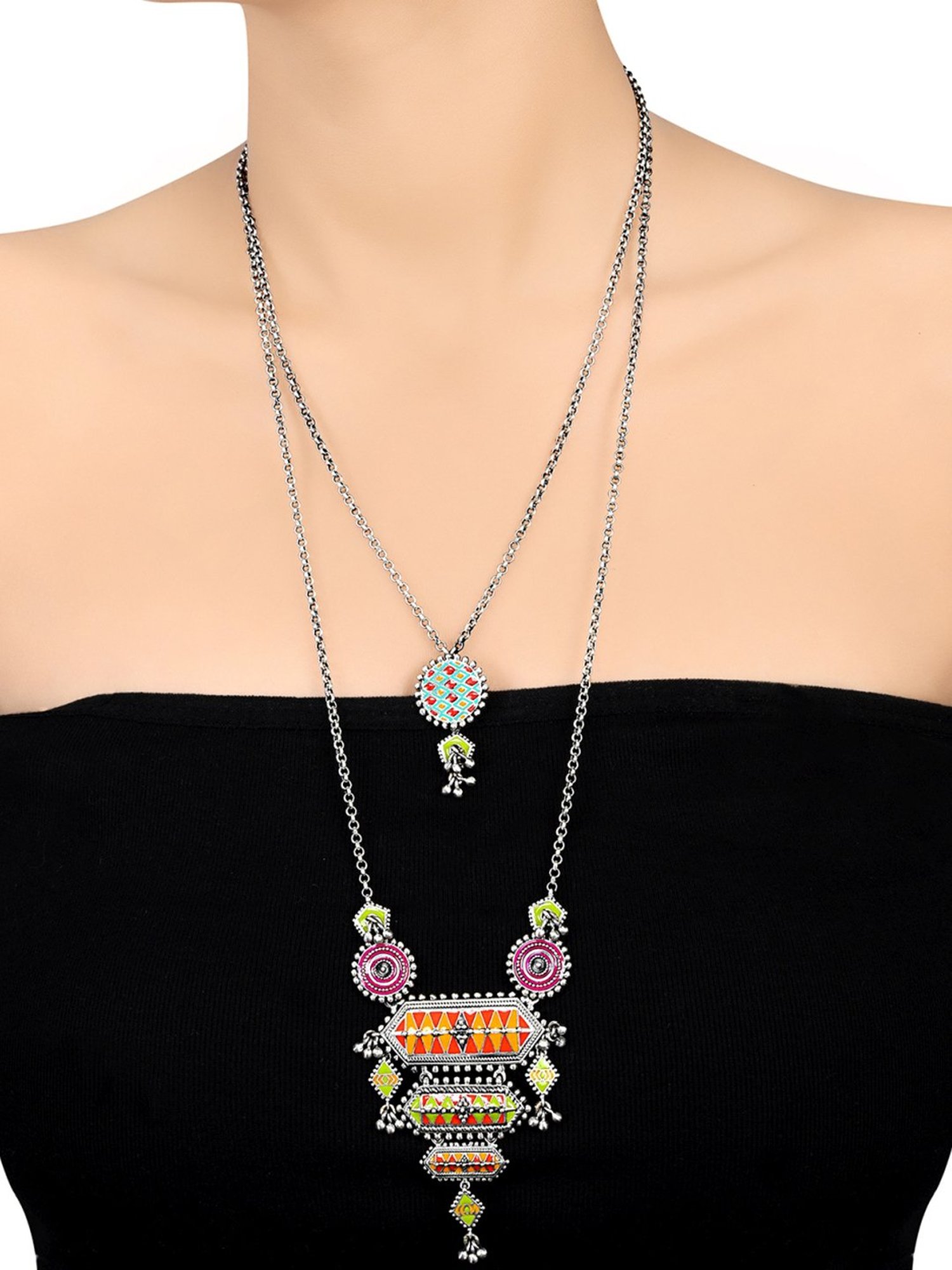 Tribe Amrapali 92.5 Sterling Silver Nirali Ghungroo Lariat Necklace for Women