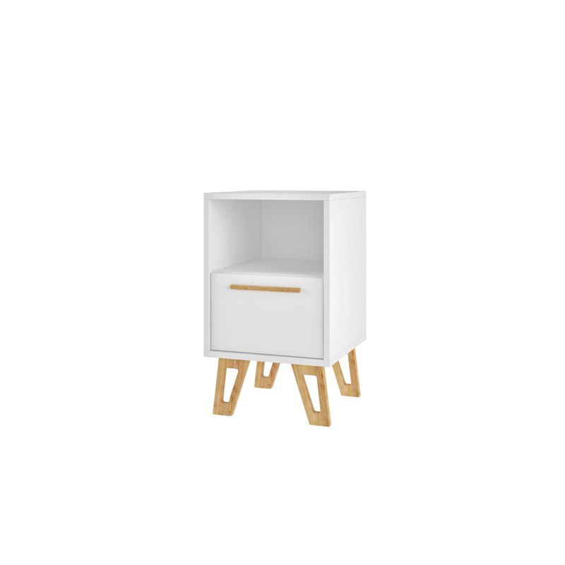 Doris 1 Drawer Mid Century Nightstand White - Manhattan Comfort