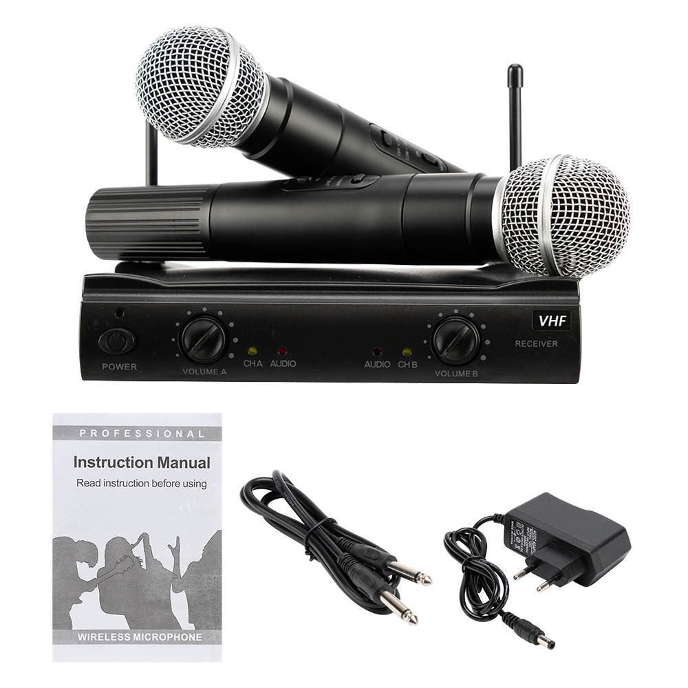 PGX-58 VHF Wireless Microphone System Dual Handheld 2 x Mic Cordless Receiver Black