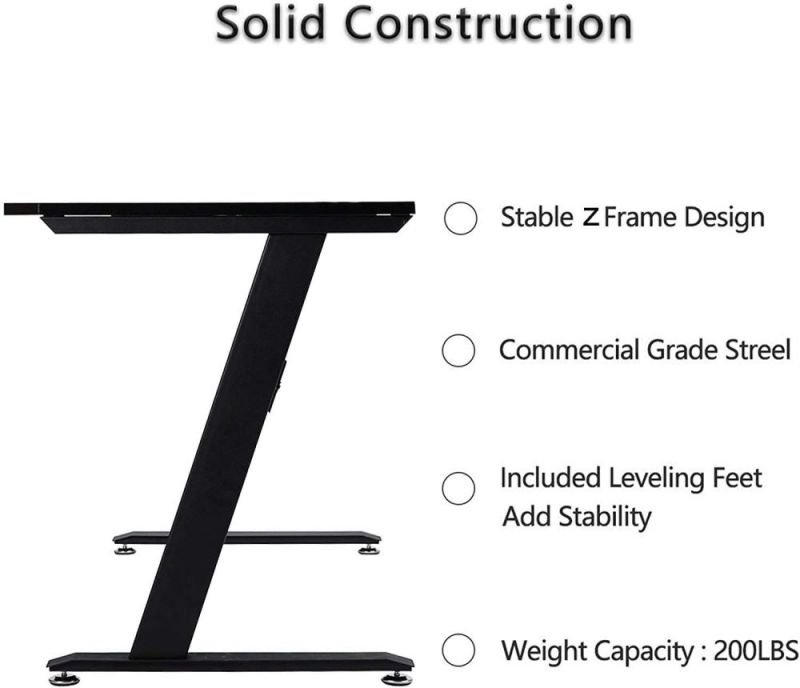 Gaming Desk 47.2" W x 23.6" D Home Office Computer PC Desk Gaming Table Curve Design for Men Boyfriend Female Gift, Black Gamer Workstation, with 2 Cable Management Holes XH