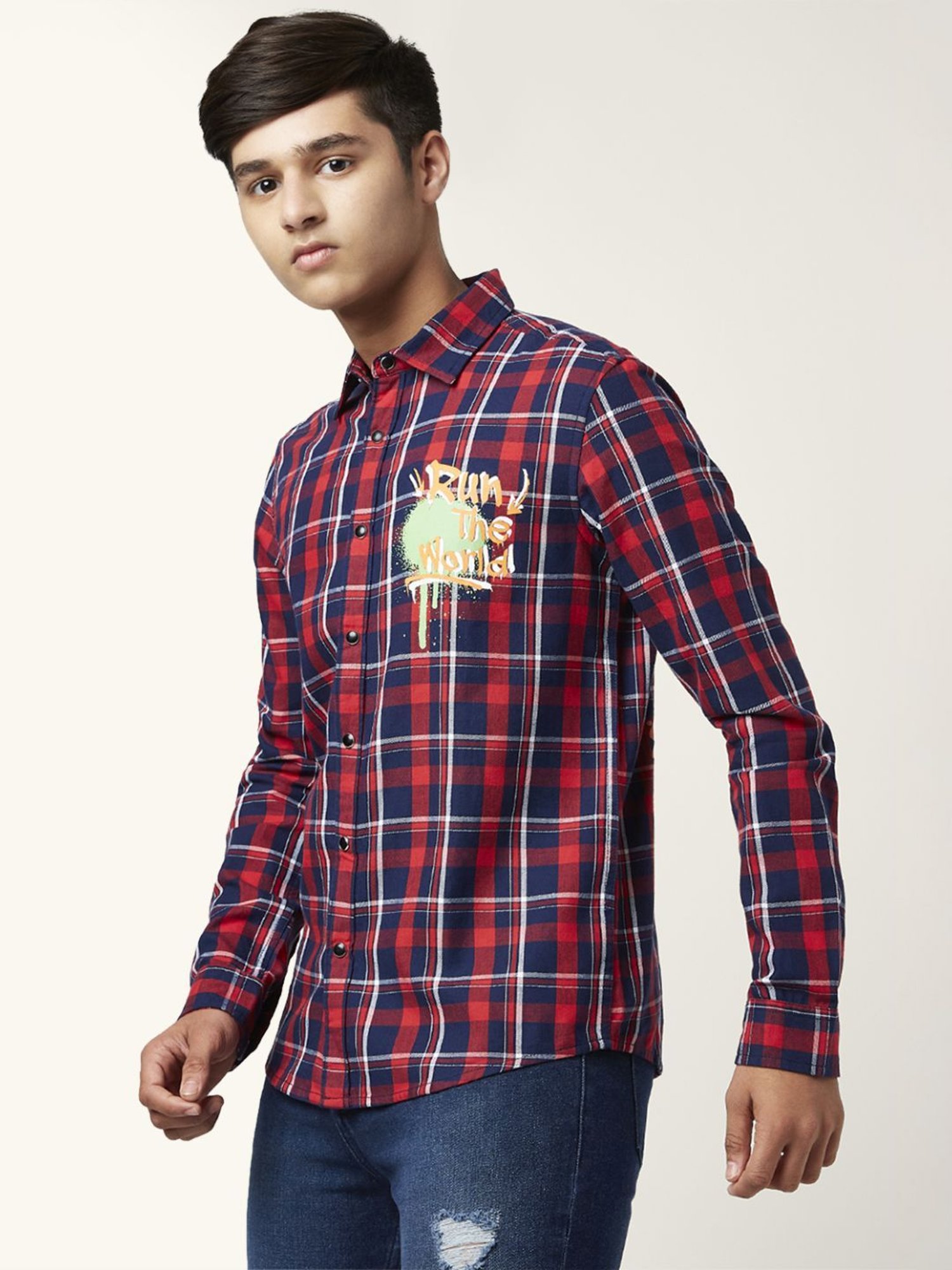 Coolsters by Pantaloons Kids Red Cotton Chequered Full Sleeves Shirt