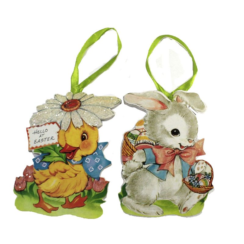 Easter 4.0" Easter Dummy Boards Set / 3 Ornament Vintage Bunny Duck  -  Tree Ornaments