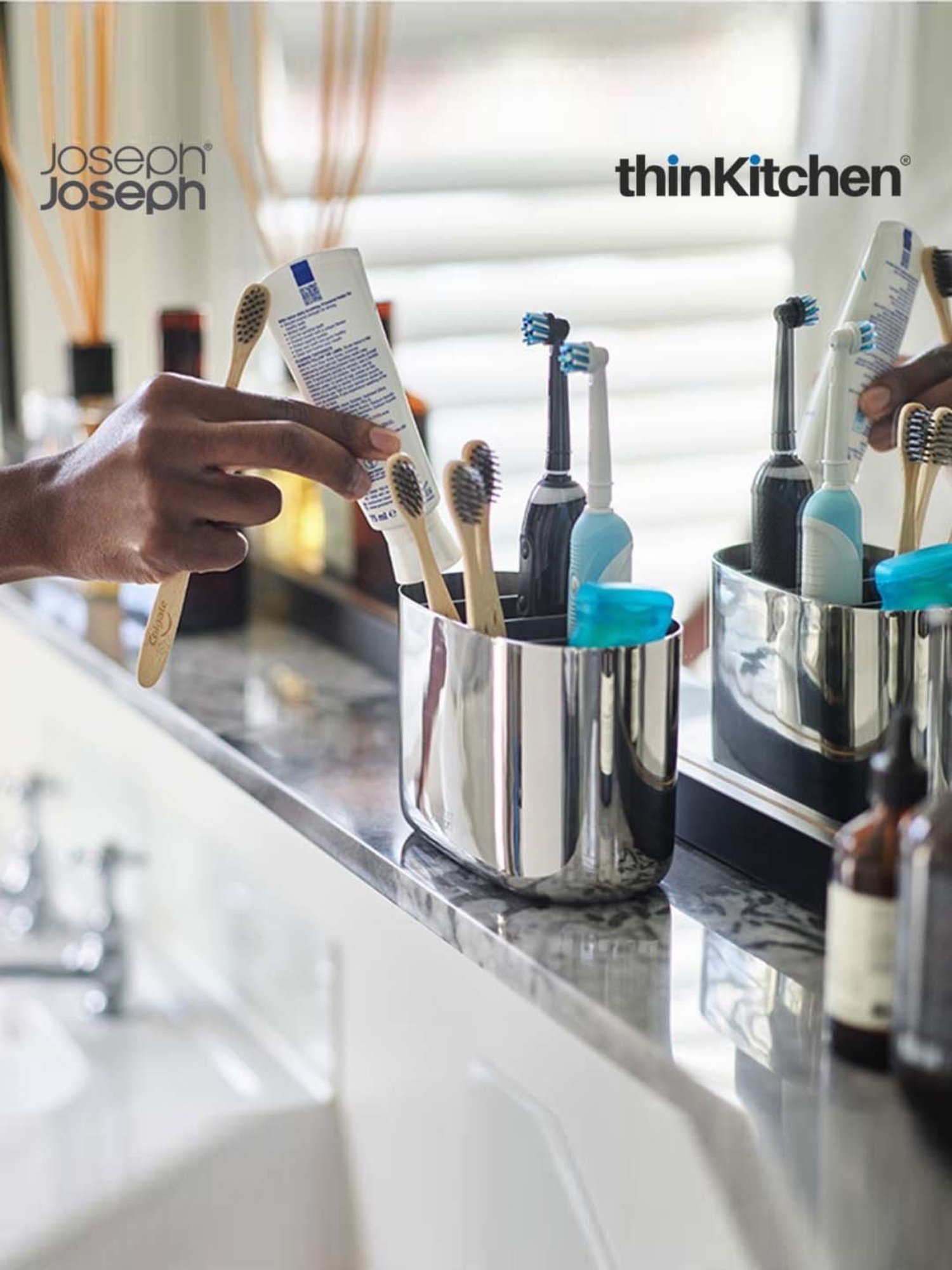 Joseph Joseph Silver Stainless Steel Easystore Luxe Toothbrush Caddy