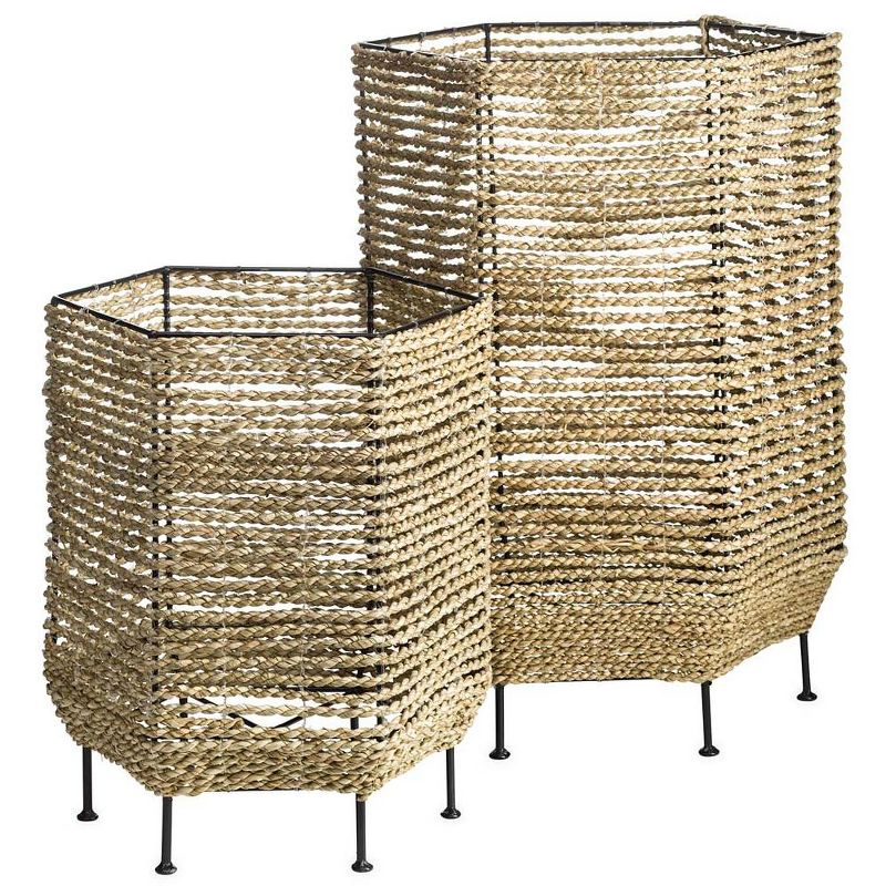 Seagrass Basket Planters with Iron Base, Set of 2