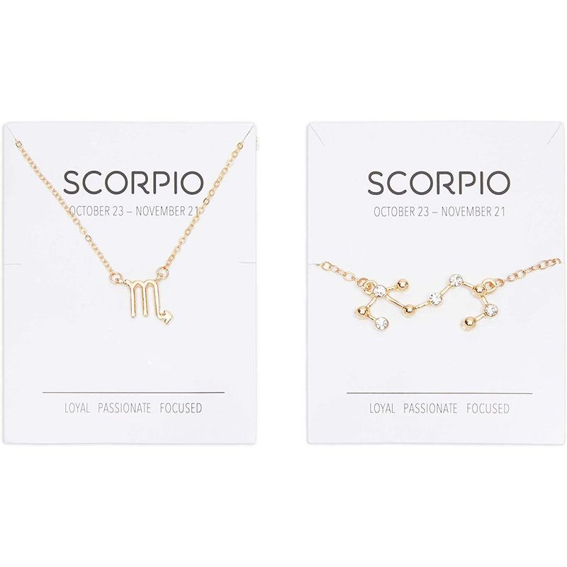 Zodaca 2 Piece Scorpio Zodiac Necklace and Bracelet Jewelry Set for Women, Gold