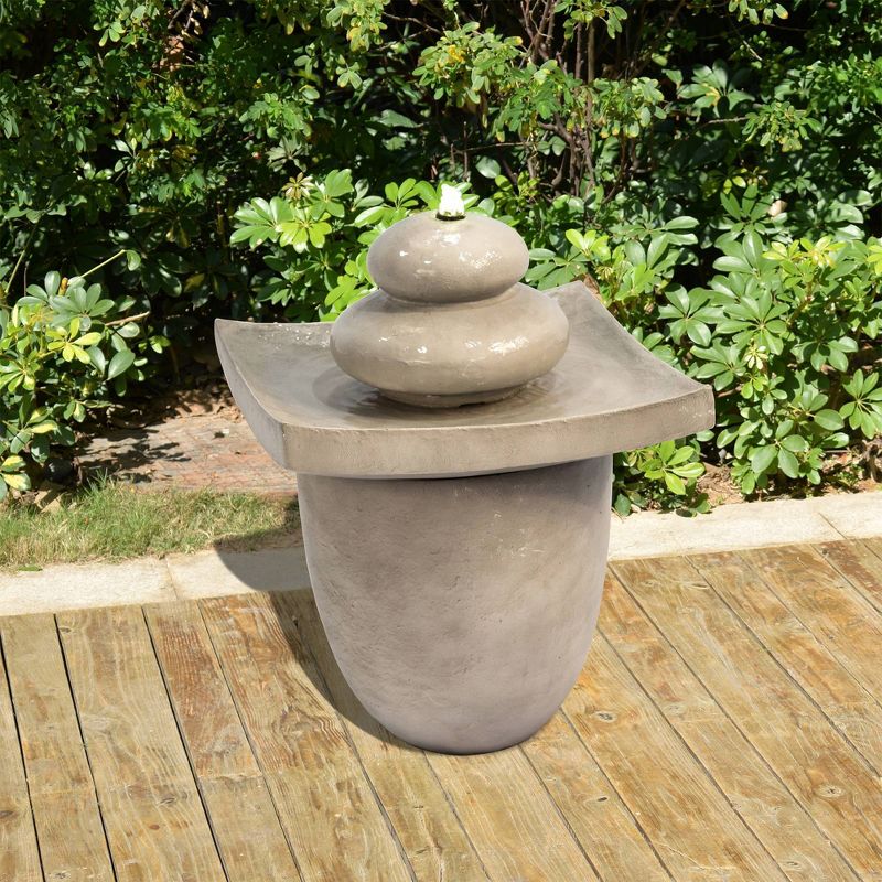 24.4 " Zen Stones Outdoor Fountain with LED Light Tan - Peaktop