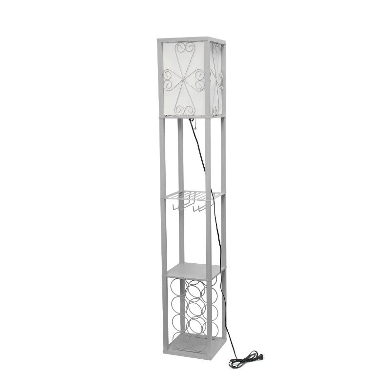Etagere Organizer Storage Shelf Floor Lamp with Linen Shade Gray - Simple Designs