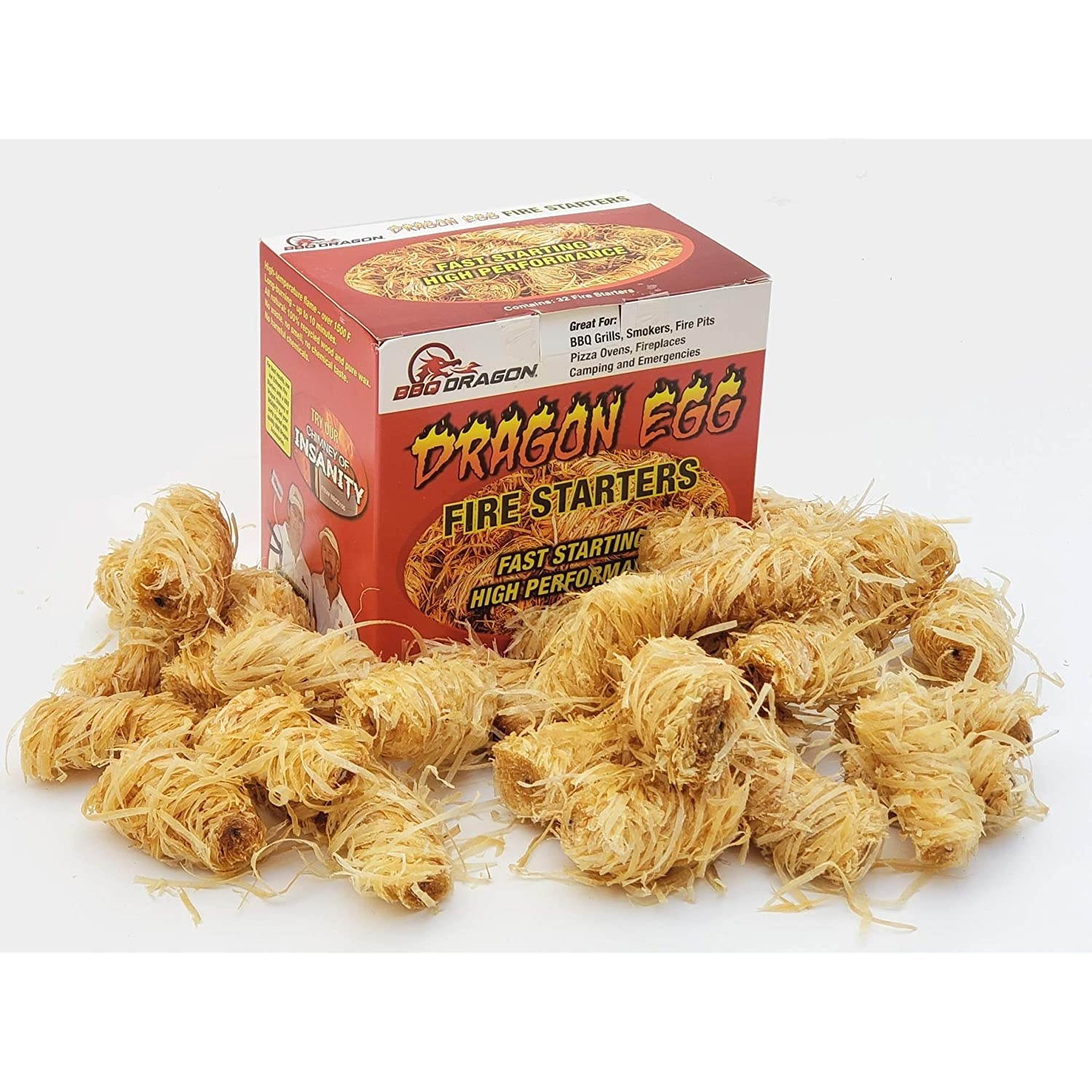 BBQ Dragon Dragon Egg Fire Starter - Fastest Charcoal Starter for Charcoal Grill, Kamado Grills,BBQ Grill, Camping Stove, Green Egg, Grill Lighter Lights Easy, Burns Hot 1500F, Quality - 32 Pack