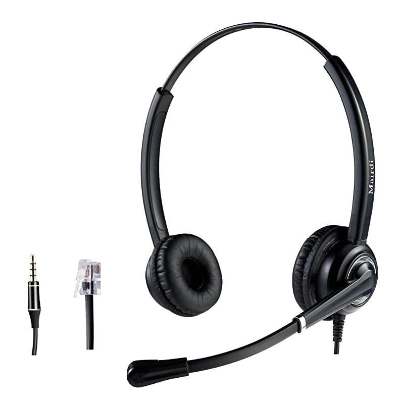 Headset RJ9 with Noise Cancelling Microphone for Cisco Jabra Including Extra 35mm Connector for Mobile Laptop