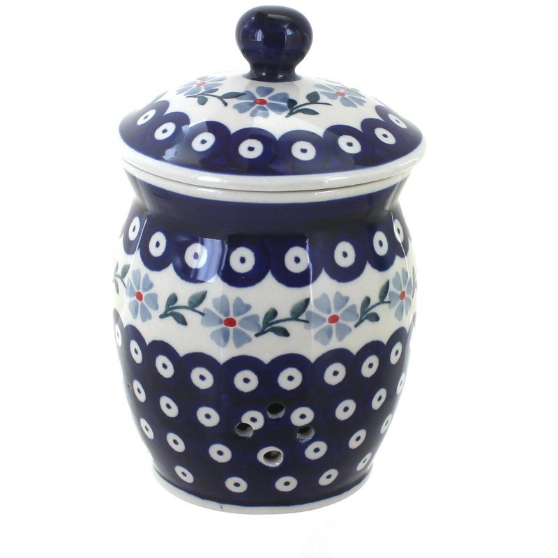 Blue Rose Polish Pottery Blue Violet Garlic Keeper