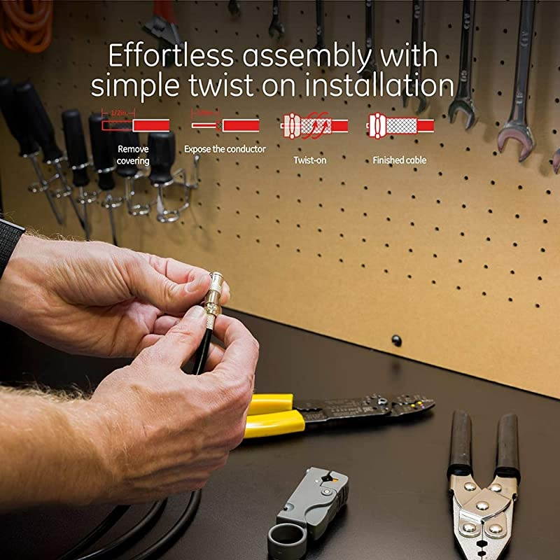 RG6 TwistOn F Connectors 100Pack FType Coaxial Connectors Replace Broken Connectors and Assemble RG6 Coax Cables No Tools Required with Resealable Bag 51280