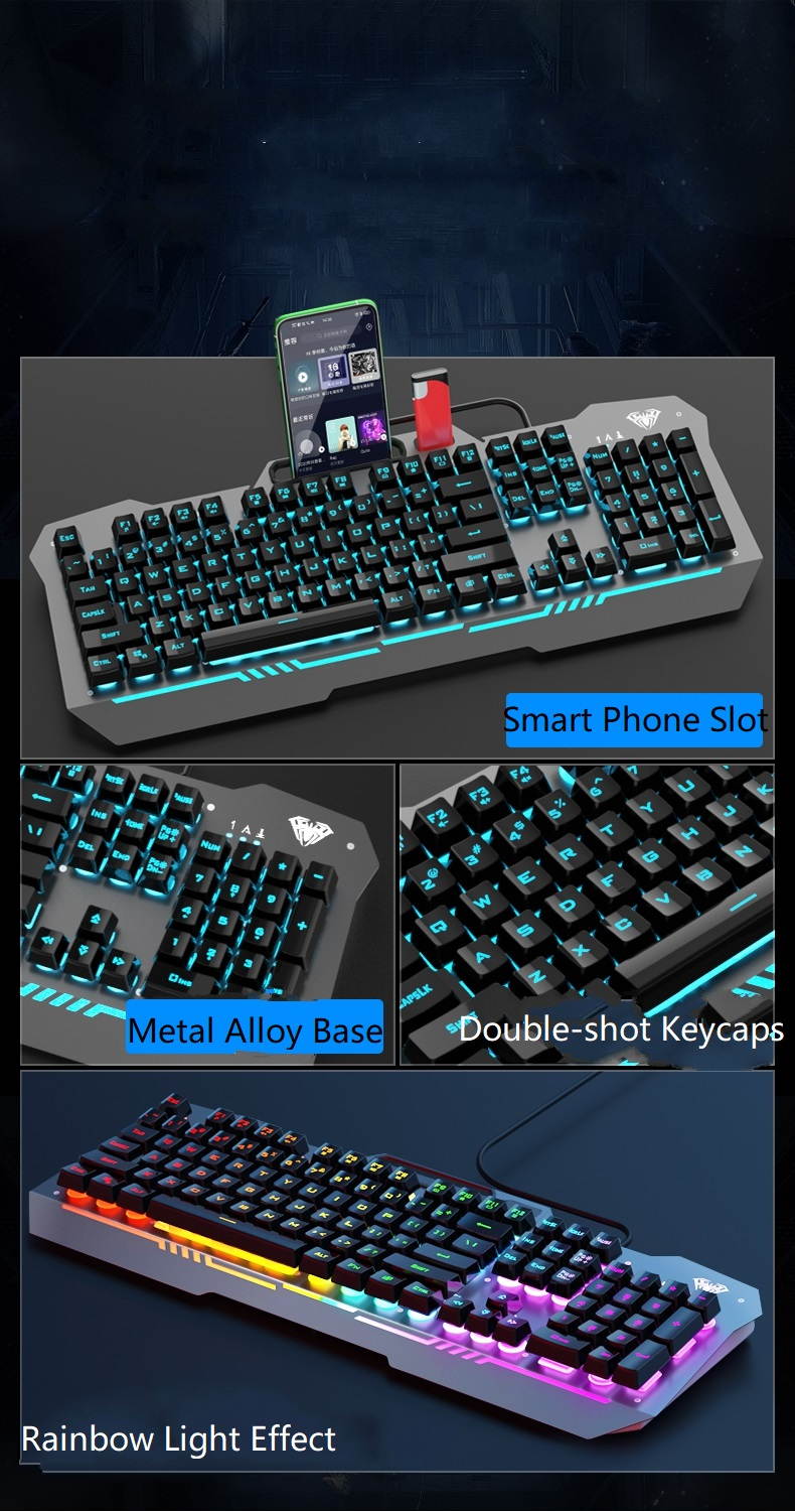 AULA F3010 Ergonomic Design Mechanical Feeling Gaming Keyboard  with Cool Backlit, 2400DPI Macro  Mouse and Gaming Headset Combo for Gaming and Office, 26 Non-conflicting Keys