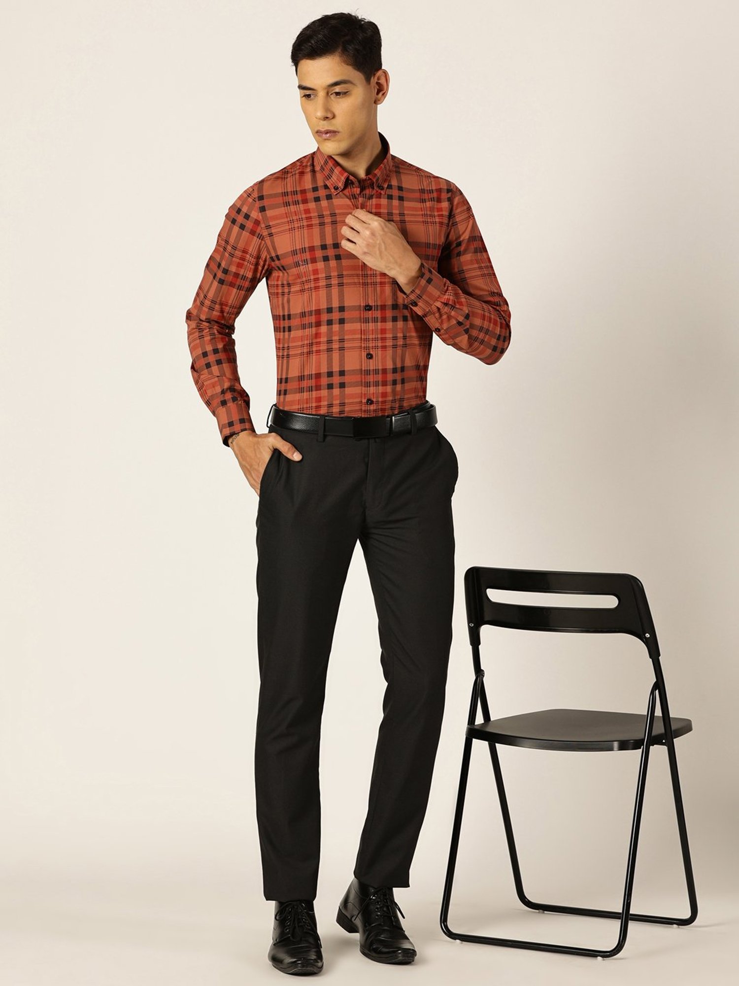 Thomas Scott Rust Slim Fit Check Cotton Shirt