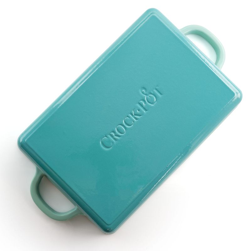 Crock Pot Artisan 13 Inch Rectangular Enameled Cast Iron Bake Pan in Aqua Blue
