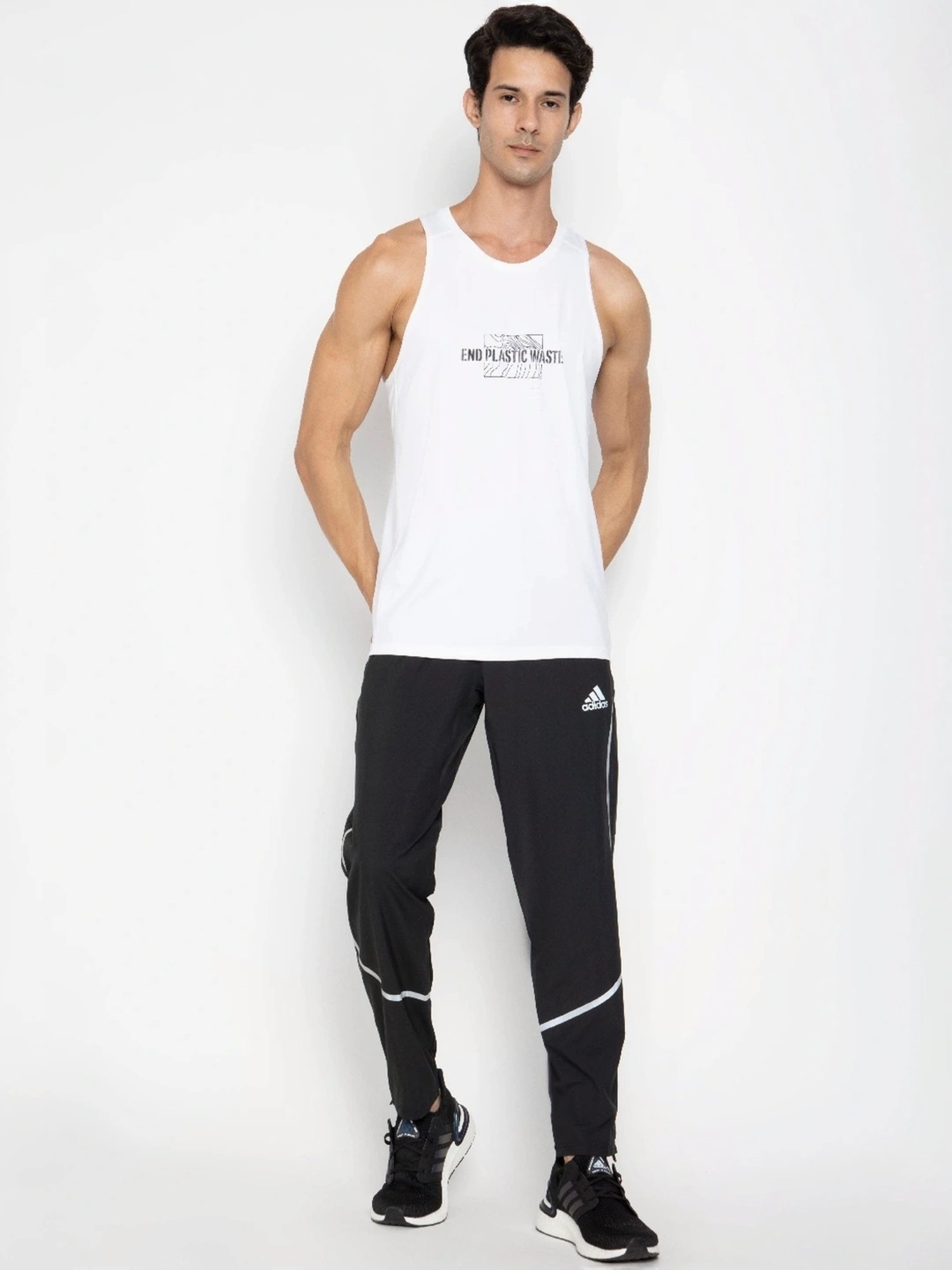 Adidas White Regular Fit Printed Tank Tee