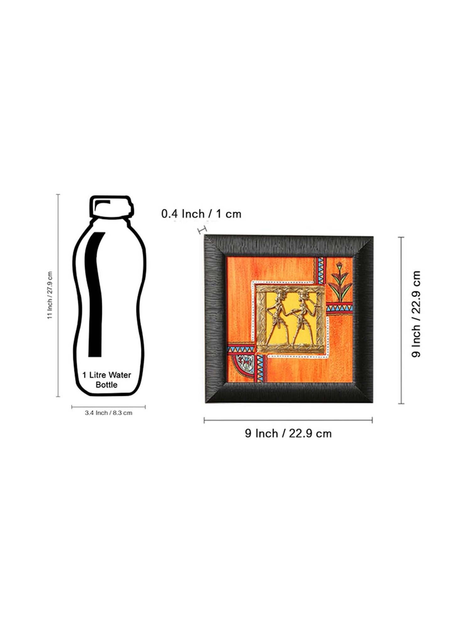 ExclusiveLane Sunset Orange & Ocean Blue Handpainted Warli & Dhokra Square Wall Painting Set