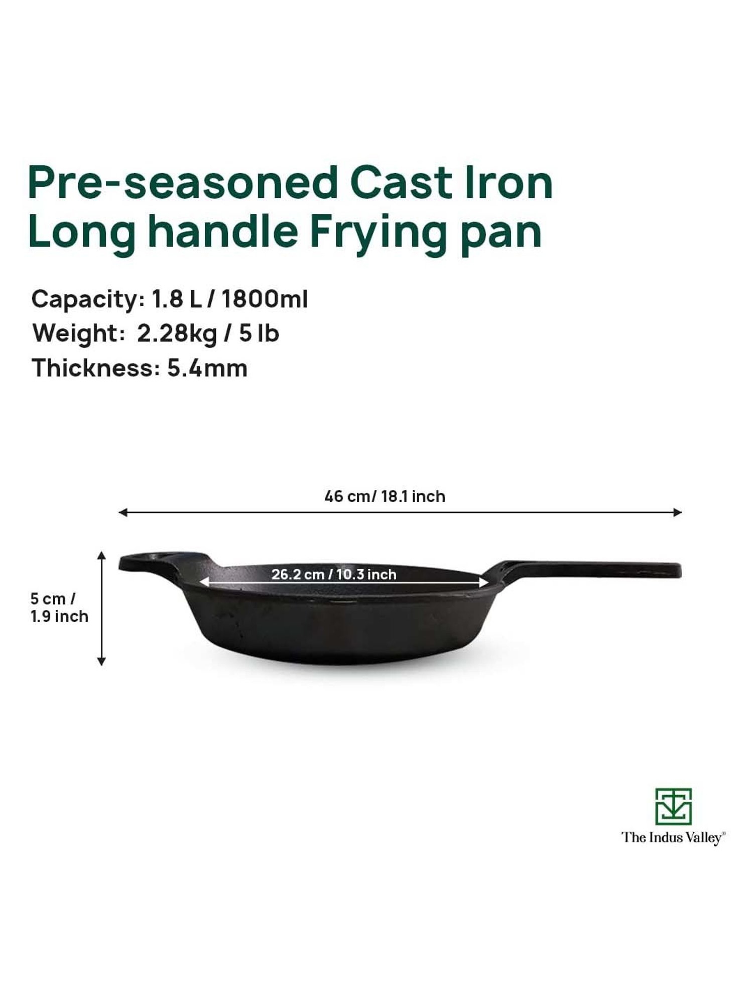 The Indus Valley Black Cast Iron 26.16 cm Induction Cooking & Deep Frying Pan With Long Handle