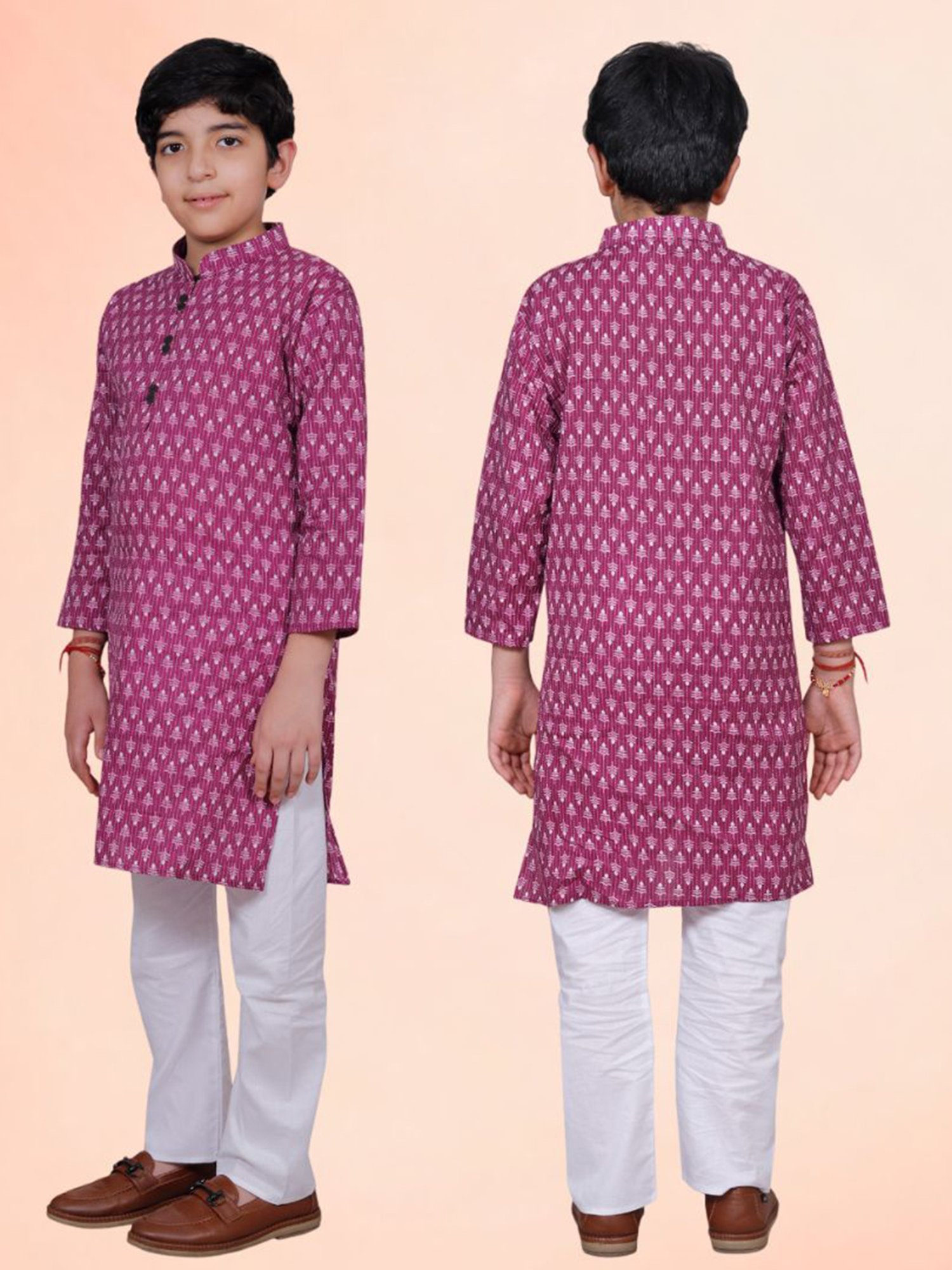 Tippy Top Kids Purple & White Printed Full Sleeves Kurta with Pyjamas