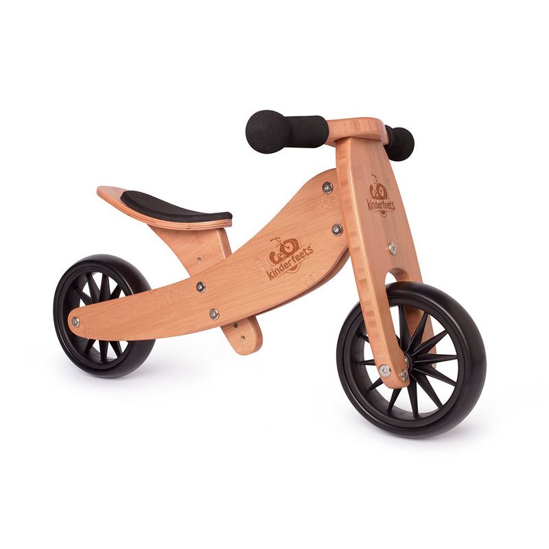 Kinderfeets Durable Wooden Tiny Tot 2 in 1 No Pedal Starter Balance Bike and Toddler Tricycle Sturdy Ride On Toy for 12 to 24 Months, Bamboo