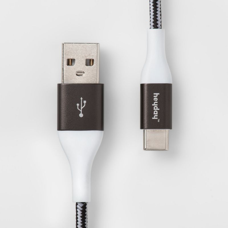 heyday™ USB-C to USB-A Braided Cable 6ft - Black/White/Gunmetal